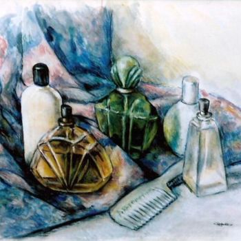 Painting titled "Flacons de parfums." by Jacques Copau, Original Artwork, Oil