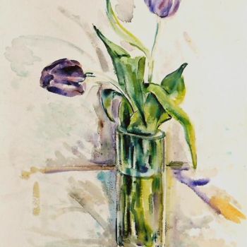 Peinture intitulée "Tulipes mauves." par Jacques Copau, Œuvre d'art originale, Huile