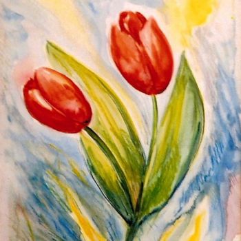 Painting titled "tulipes rouges" by Jacques Copau, Original Artwork, Oil