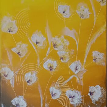 Painting titled "Fleurs dans le sole…" by Jacqueline Chatelain, Original Artwork, Acrylic Mounted on Wood Stretcher frame