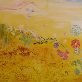 绘画 标题为“Le baiser du ciel à…” 由Jacqueline Claux (Jaklinclo), 原创艺术品, 油 安装在木质担架架上
