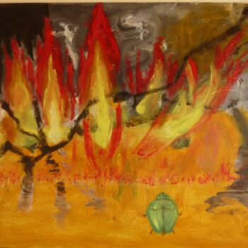 Pittura intitolato "L"arbre brûle" da Jacqueline Claux (Jaklinclo), Opera d'arte originale, Olio Montato su Pannello di legno