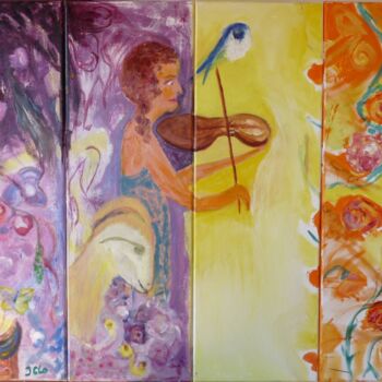 Schilderij getiteld "Musicienne en son j…" door Jacqueline Claux (Jaklinclo), Origineel Kunstwerk, Olie Gemonteerd op Frame…