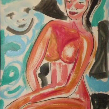 Painting titled "Nu rouge et bleu" by Jacqueline Claux (Jaklinclo), Original Artwork, Acrylic