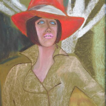 Malerei mit dem Titel "Chapeau rouge" von Jacqueline Claux (Jaklinclo), Original-Kunstwerk, Pastell