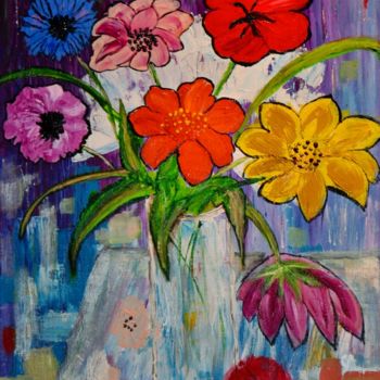 Painting titled "He Brought Me Flowe…" by Jacqueline Fitzgerald Ruiz, Original Artwork, Acrylic