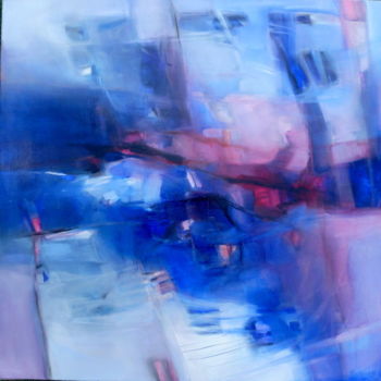 Painting titled "Parmi l'espace bleu" by Jacqueline Flumian, Original Artwork, Oil
