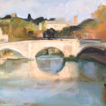 Painting titled "Pont sur le Tibre" by Jacqueline Jousse, Original Artwork, Oil