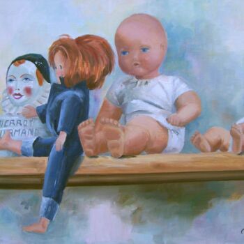 Painting titled "Pierrot gourmand" by Jacqueline Pasero, Original Artwork, Oil Mounted on Wood Stretcher frame