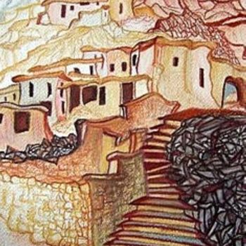 Pintura intitulada "le village rose" por Jacqueline Sarah Uzan, Obras de arte originais