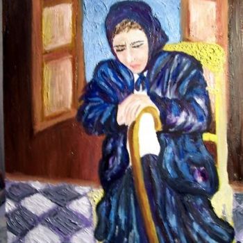 Schilderij getiteld "la dame à sa fenêtre" door Jacqueline Sarah Uzan, Origineel Kunstwerk, Olie