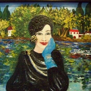 Pittura intitolato "la dame au gant bleu" da Jacqueline Sarah Uzan, Opera d'arte originale, Olio