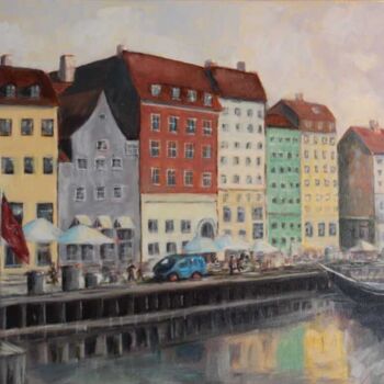Картина под названием "Copenhague" - Jacqueline Vandrebeck, Подлинное произведение искусства, Акрил Установлен на Деревянная…