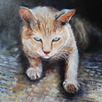 Painting titled "Thallo le chat" by Jacqueline Vandrebeck, Original Artwork, Acrylic