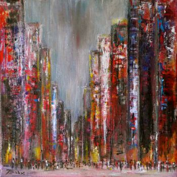 Painting titled "Buildings #ArtistSu…" by Jacqueline Baby, Original Artwork, Acrylic Mounted on Wood Stretcher frame