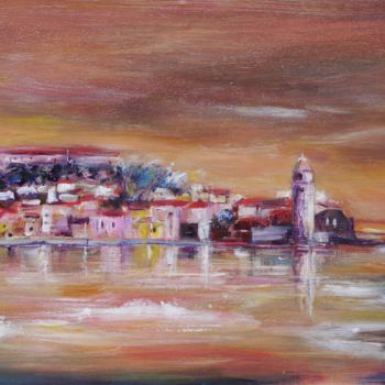 Painting titled "La baie de Collioure" by Jacqueline Baby, Original Artwork, Acrylic Mounted on Wood Stretcher frame