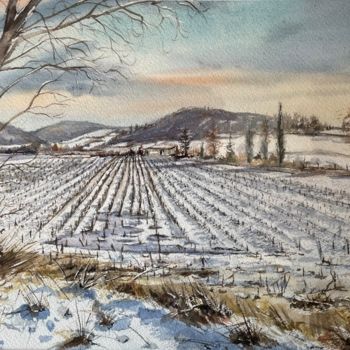 Painting titled "Hiver" by Jacqueline Baby, Original Artwork, Watercolor Mounted on Cardboard