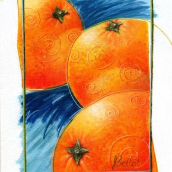 Painting titled "Oranges en orbite" by Jacqueline Bellot, Original Artwork, Other