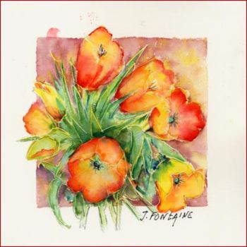 Painting titled "TULIPES -181" by Jacqueline Fontaine, Original Artwork