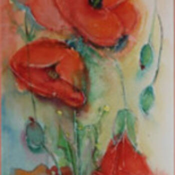Painting titled "COQUELICOTS" by Jacqueline Fontaine, Original Artwork