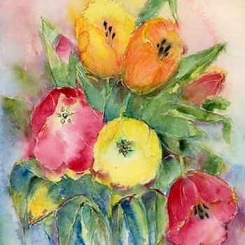 Painting titled "TULIPES n° 4" by Jacqueline Fontaine, Original Artwork