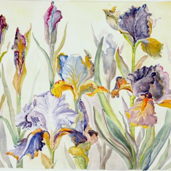 Peinture intitulée "Iris 2" par Jacqueline Klocke, Œuvre d'art originale, Aquarelle
