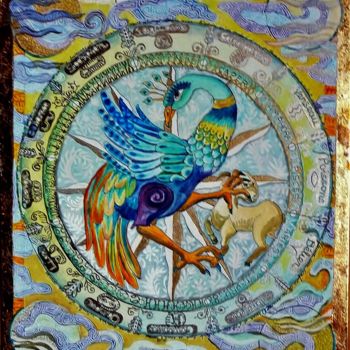 Pittura intitolato "L'oiseau protecteur…" da Jacqueline Klocke, Opera d'arte originale, Acrilico