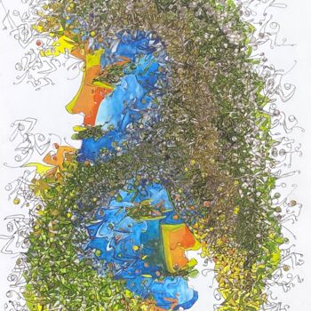Tekening getiteld "BLEU COMME UNE ORAN…" door Jacqueline Muller - Grugnardi, Origineel Kunstwerk, Inkt