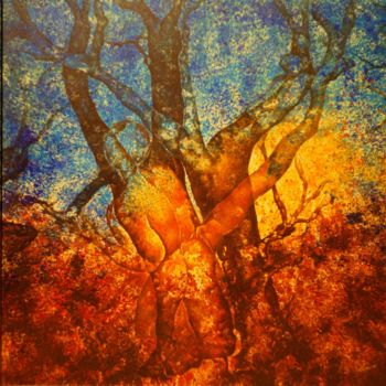 Painting titled "Esprits de la forêt" by Jacqueline Reynier, Original Artwork, Oil