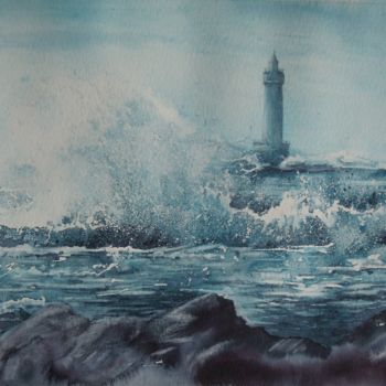 Painting titled "LE PHARE EN PLEINE…" by Marie-Claude Jacquemard, Original Artwork, Oil