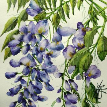 Painting titled "GLYCINE" by Marie-Claude Jacquemard, Original Artwork, Oil