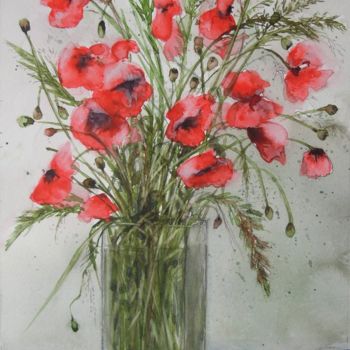 Painting titled "BOUQUET CHAMPETRE" by Marie-Claude Jacquemard, Original Artwork, Oil