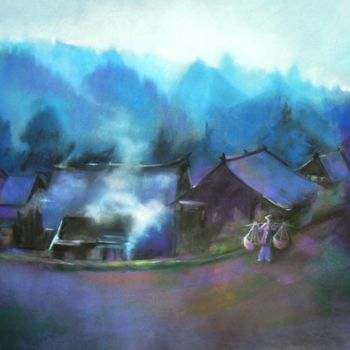 Painting titled "VILLAGE CHINOIS "MI…" by Marie-Claude Jacquemard, Original Artwork, Oil