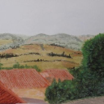 Peinture intitulée "toits et collines à…" par Jacques Alberny, Œuvre d'art originale