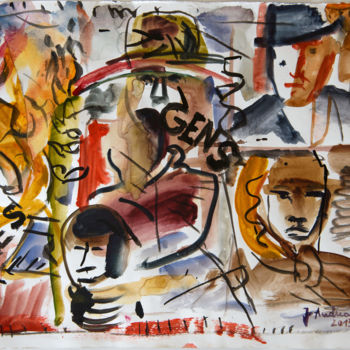 Painting titled "Les gens" by Jacques Pierre Andreani, Original Artwork, Watercolor