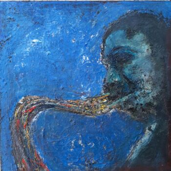 Painting titled "Blue slow Trane" by Jacques Arena, Original Artwork, Oil Mounted on Wood Stretcher frame