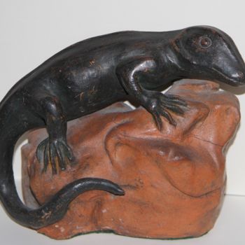 Sculpture titled "Lézard" by Jacques Bourdon (JAQ), Original Artwork, Terra cotta