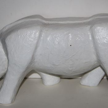 Skulptur mit dem Titel "Rhino blanc" von Jacques Bourdon (JAQ), Original-Kunstwerk, Harz