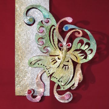 Sculpture titled "papillon chinois" by Les Aluminations, Original Artwork, Metals