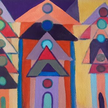 Painting titled "Toits Triangulaires" by Jacques Desvaux (JD), Original Artwork, Acrylic