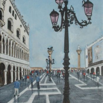 Painting titled "Venise La place Sai…" by Jacques Dolley, Original Artwork, Acrylic Mounted on Wood Stretcher frame