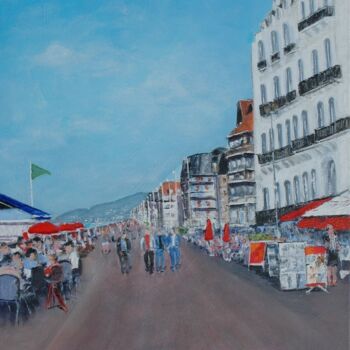 Painting titled "Cabourg La promenade" by Jacques Dolley, Original Artwork, Acrylic Mounted on Wood Stretcher frame