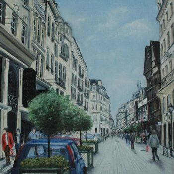 Pittura intitolato "Caen La rue Saint P…" da Jacques Dolley, Opera d'arte originale, Olio Montato su Telaio per barella in l…