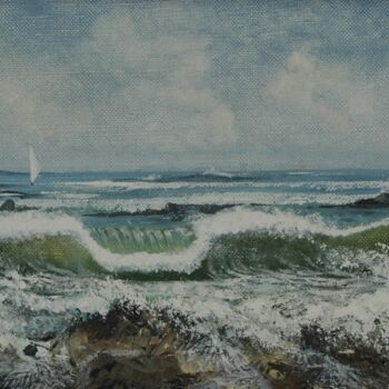 Painting titled "La vague" by Jacques Dolley, Original Artwork, Oil Mounted on Wood Stretcher frame