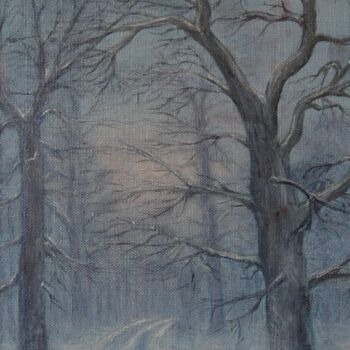 Peinture intitulée "Sous bois en hiver" par Jacques Dolley, Œuvre d'art originale, Huile Monté sur Châssis en bois
