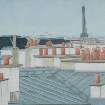 Painting titled "Les toits de Paris…" by Jacques Dolley, Original Artwork, Acrylic Mounted on Wood Stretcher frame