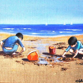 Peinture intitulée "enfants à la plage" par Jacques Dolley, Œuvre d'art originale, Acrylique Monté sur Châssis en bois