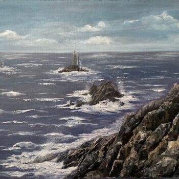 Painting titled "La pointe du Raz" by Jacques Dolley, Original Artwork, Acrylic Mounted on Wood Stretcher frame
