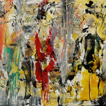 Schilderij getiteld "LA RENCONTRE" door Jacques Donneaud, Origineel Kunstwerk, Acryl Gemonteerd op Frame voor houten brancard