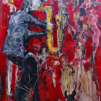 Painting titled "SAXOPHONISTE ET SON…" by Jacques Donneaud, Original Artwork, Acrylic Mounted on Wood Stretcher frame